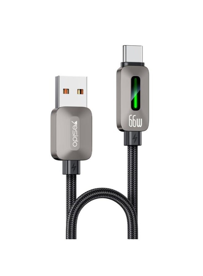 كابل بيانات Yesido CA137C USB إلى Type-C Streamer Light بقوة 66 واط، الطول: 1.2 متر (رمادي)