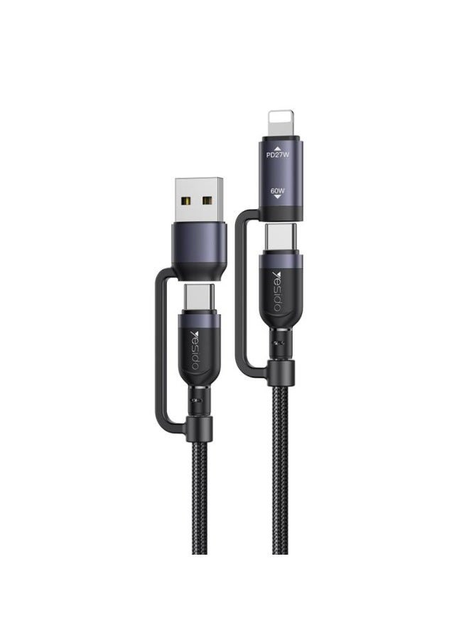 كابل بيانات شحن سريع يسيدو CA200 بطول 1.2 متر وقوة 60 واط من USB / Type-C إلى Type-C / 8 دبابيس (أسود)