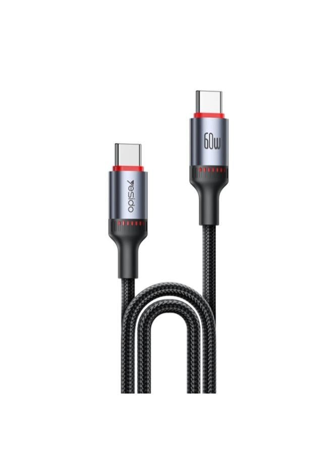 CA181 كابل شحن سريع من النوع C إلى النوع C، بطول 1.2 متر، PD60W، مزود بإضاءة LED، 48 خيطًا.